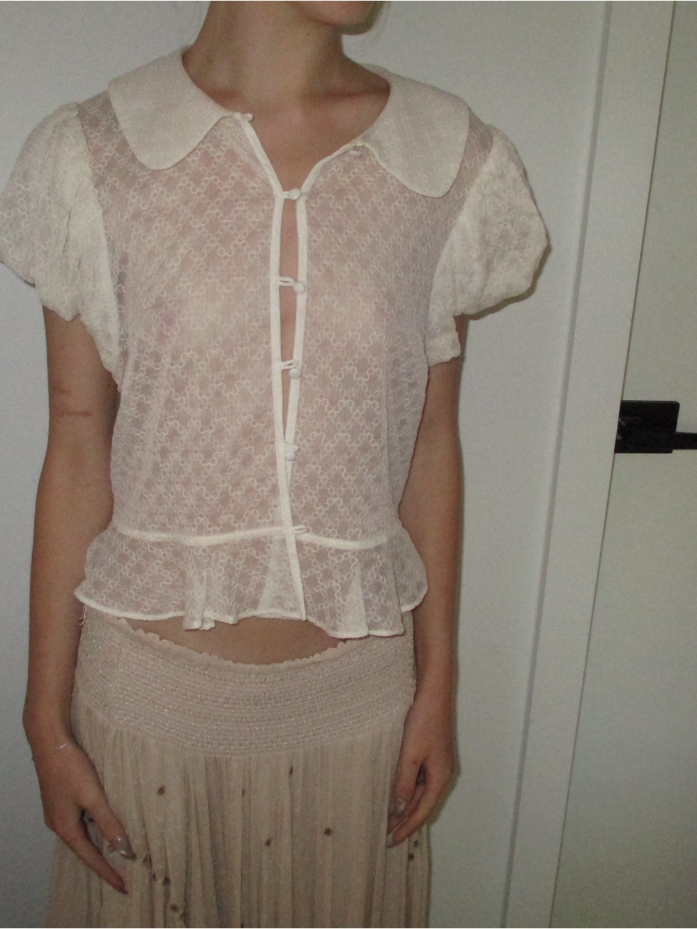 Anthropologie Sheer Lace Blouse in Cream
